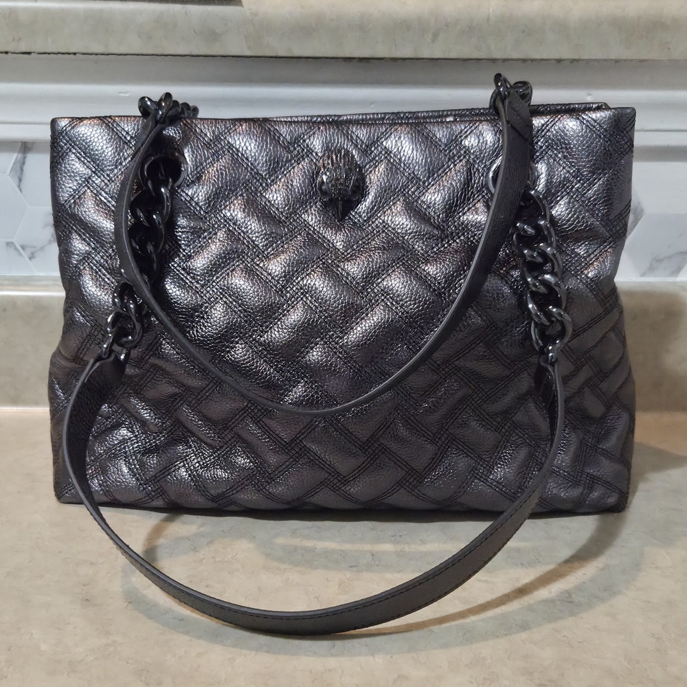 Kurt Geiger Metallic Gray Quilted Shoulder Bag